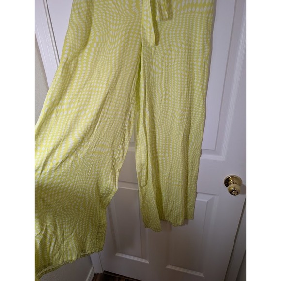 Open Edit Wide Leg Lounge Pants High Waist Tie Belt Comfy Yellow Size XS New - Picture 4 of 11